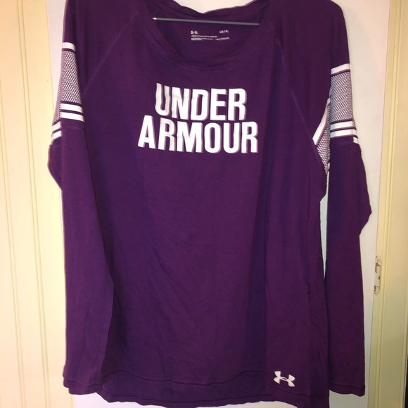 Under Armour dark purple&white workout shirt. - Picture 3 of 4
